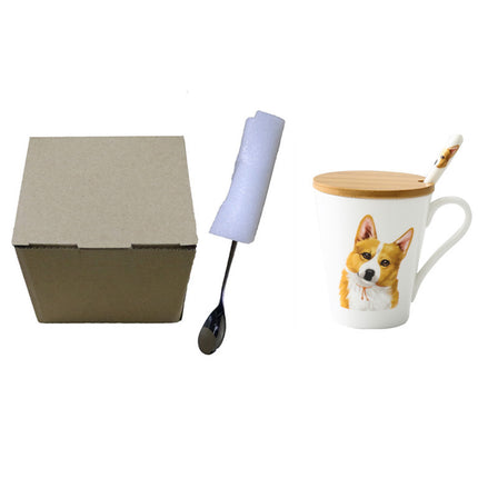 MCorgi Animal Dog Ceramic Mug with Bamboo Lid & Stainless Steel Spoon – 450ml | PetPexi
