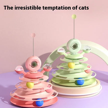 4 Levels Cat Toy Tower – Interactive Turntable Roller Balls | PetPexi