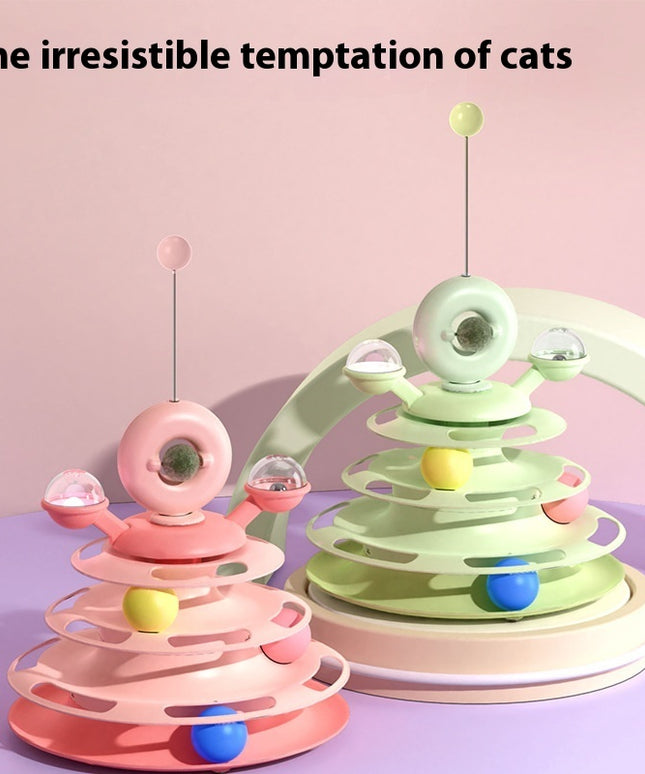 4 Levels Cat Toy Tower – Interactive Turntable Roller Balls | PetPexi