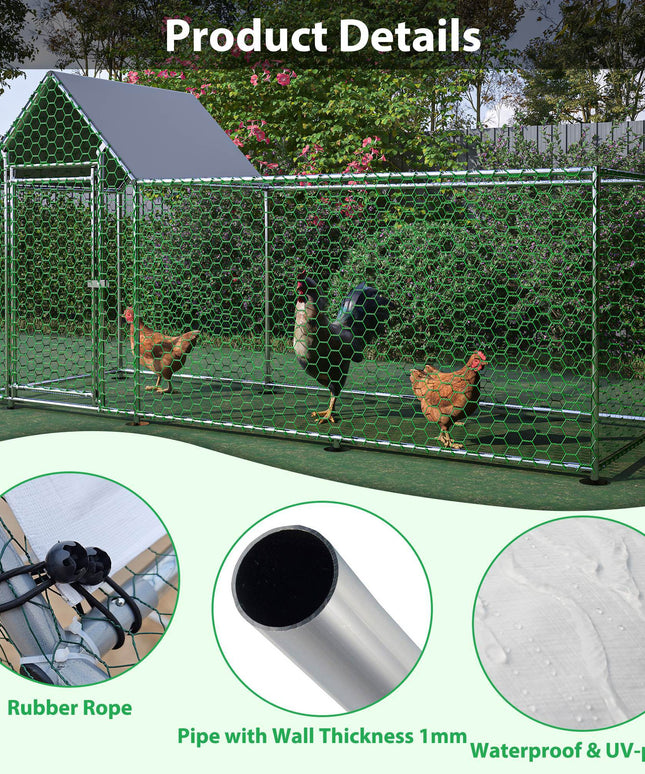Metal Chicken Coop Walk-in Chicken Run Poultry Cage with PVC Cover for Ducks, Rabbits & Small Animals