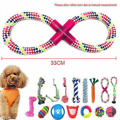 15X Tough Dog Toys Bundle Chew Rope Knot Ball Squeakers Pet Puppy Teething - Petpexi