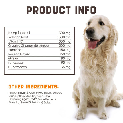 Natural Calming Chews for Dogs with Hemp Oil & Valerian Root - Peanut Butter Flavor, 180 Chews | Fast Free Shipping to USA | Premium Quality