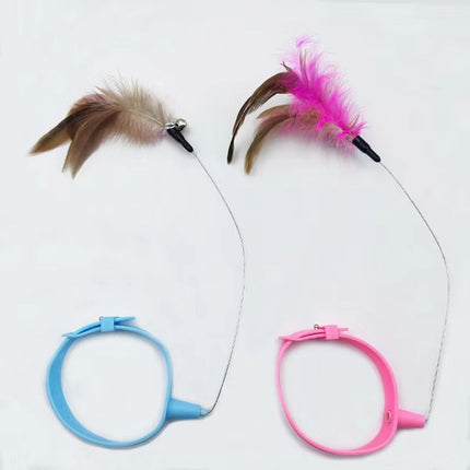 Cat Collar Toy with Adjustable Feather Wand & Bell – Interactive Teaser | Petpexi