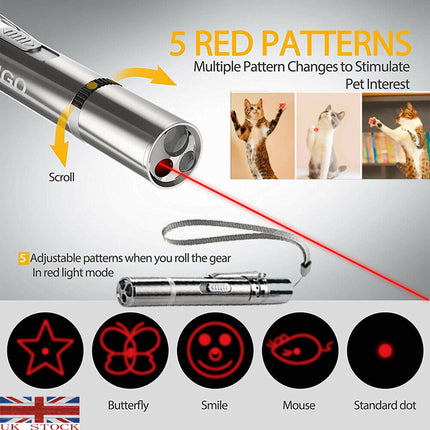 USB Charging Stainless Steel Laser Pointer – 5 Patterns Purple Light Cat Toy | Petpexi