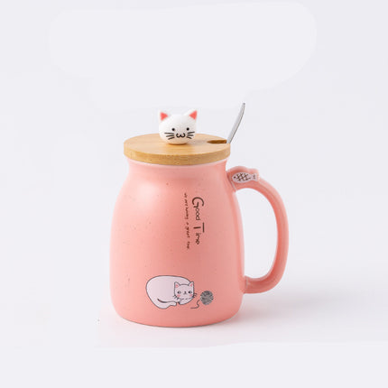 Cute Kitten Cartoon Ceramic Mug with Lid – 420ml Bone China | PetPexi
