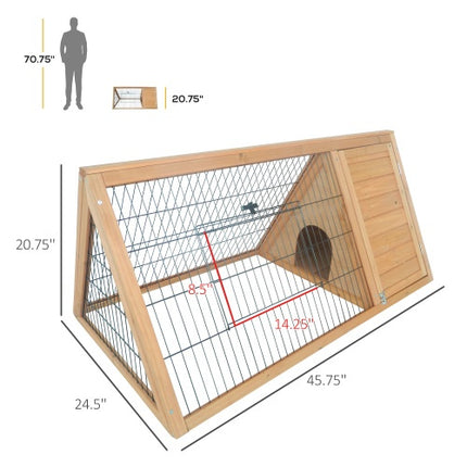 Wooden A-frame Outdoor Rabbit Cage Small Animal Cage with Running Area – 46" x 24" – Yellow