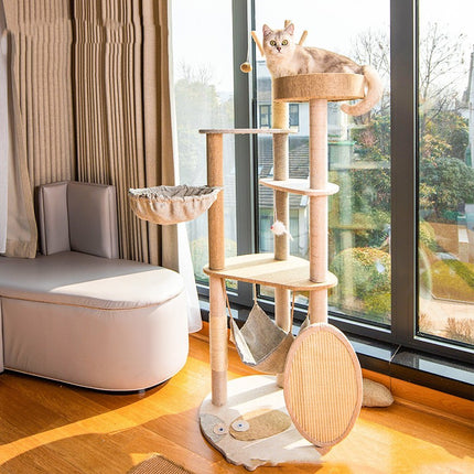 Large Integrated Cat Climbing Frame with Shelf – Luxury Wooden Cat Tree | Petpexi