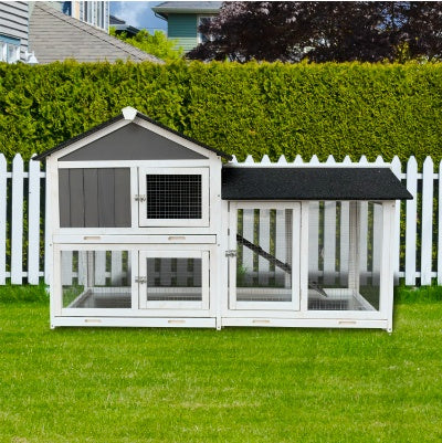 Detachable Pallet Ramp Wooden Outdoor Rabbit Hutch with Walking Cage