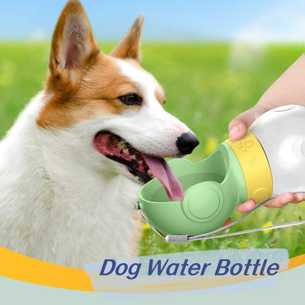 2-in-1 380ml portable dog water bottle and food feeder – BPA-free travel cup for small pets in green, pink, and white from www.petpexi.com

