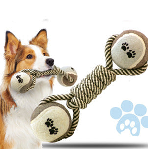 Pet Dumbbell Rope Tennis Ball Chew Toy - Teeth Cleaning | PetPexi