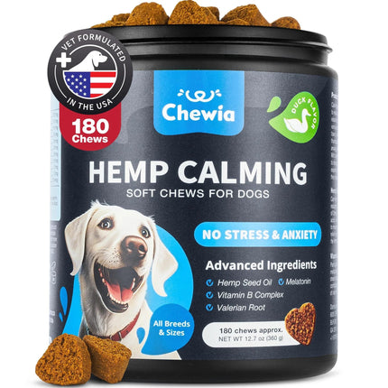 Hemp Calming Chews for Dogs – Anxiety Relief, Stress & Behavior Support – With Melatonin, Valerian Root & Chamomile – Free U.S. Shipping