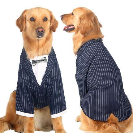 Elegant Striped Bow Tie Suit for Large Dogs – Formal Pet Outfit | Petpexi