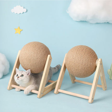 Professional Vertical Cat Toy Sisal Cat Catching Ball – Durable Wood & Sisal