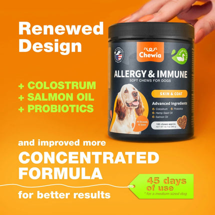 Dog Allergy Relief Chews – Anti-Itch & Skin Relief – Seasonal Allergies & Hot Spots Support – Immune Health – Salmon Oil – Free U.S. Shipping