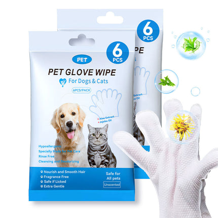 Cleaning Wipes Gloves for Dogs & Cats – Deodorizing & Grooming Bath Wipes, 6PCS Pack | Petpexi
