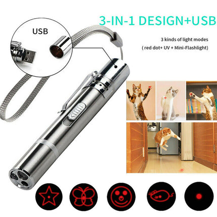 USB Charging Stainless Steel Laser Pointer – 5 Patterns Purple Light Cat Toy | Petpexi