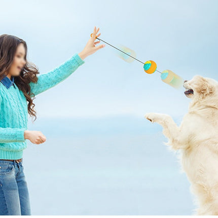 PetPexi Retractable Rope Hand Throwing Ball Dog Toy - Teeth Cleaning & Interactive Play