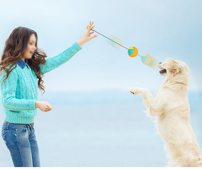 PetPexi Retractable Rope Hand Throwing Ball Dog Toy - Teeth Cleaning & Interactive Play