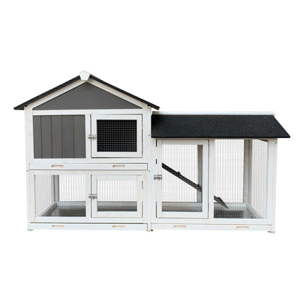 Detachable Pallet Ramp Wooden Outdoor Rabbit Hutch with Walking Cage