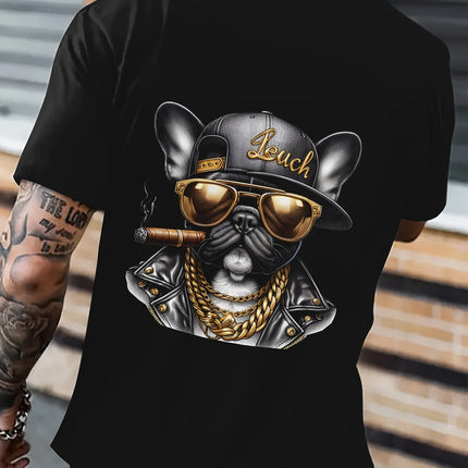 Cool Hip-Hop Dog Gold Chain Print Men’s Short Sleeve T-Shirt | PetPexi