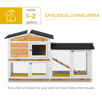 2-Storey Wooden Rabbit Hut with Ramp, No Leak Tray & Weatherproof Roof – Outdoor/Indoor Bunny House – Yellow