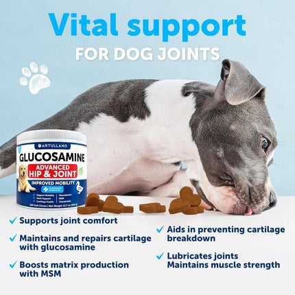 Glucosamine For Dogs Hip & Joint Supplement - Chondroitin & Hemp Oil, 120 Duck-Flavored Soft Treats