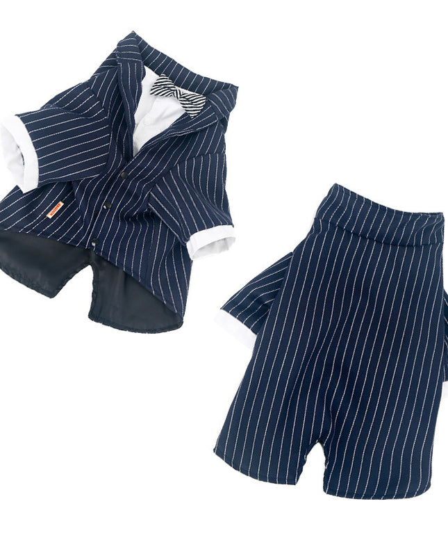 Elegant Striped Bow Tie Suit for Large Dogs – Formal Pet Outfit | Petpexi