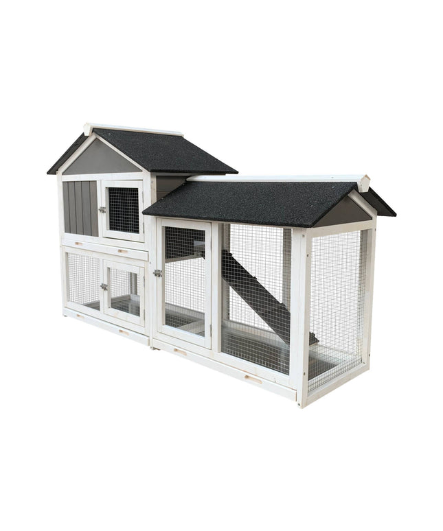 Removable Tray Ramp Wooden Outdoor Rabbit Hutch with Running Cage