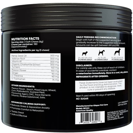 Natural Calming Chews for Dogs with Hemp Oil & Valerian Root - Peanut Butter Flavor, 180 Chews | Fast Free Shipping to USA | Premium Quality
