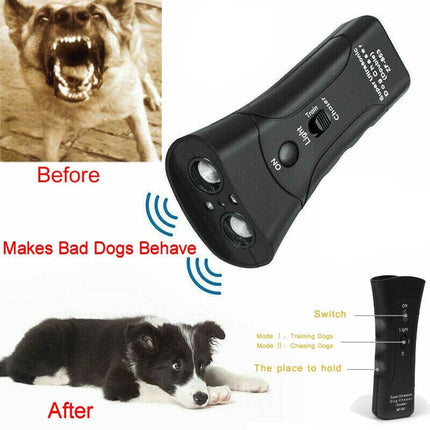 3-in-1 Ultrasonic Dog Training Device with LED Flashlight – Anti-Bark & Repeller