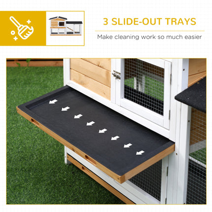 2-Storey Wooden Rabbit Hut with Ramp, No Leak Tray & Weatherproof Roof – Outdoor/Indoor Bunny House – Yellow