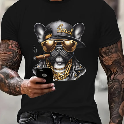 Cool Hip-Hop Dog Gold Chain Print Men’s Short Sleeve T-Shirt | PetPexi