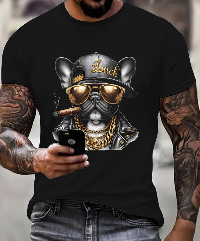 Cool Hip-Hop Dog Gold Chain Print Men’s Short Sleeve T-Shirt | PetPexi