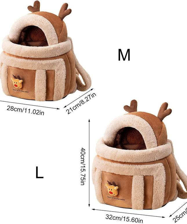 Plush Reindeer Dog Carrier Backpack with Hand Warmers – Winter Travel Bag | Petpexi