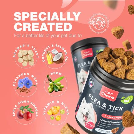 Dog Flea and Tick Treatment Chews – Natural Flea & Tick Prevention for Dogs – Immune Support Chewables – Soft Treats for All Breeds & Ages – Free U.S. Shipping