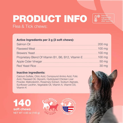 Flea Treatment for Cats – Daily Oral Flea & Tick Prevention Chews – Natural Chicken Flavor – Soft Chews for All Breeds & Ages – Free U.S. Shipping
