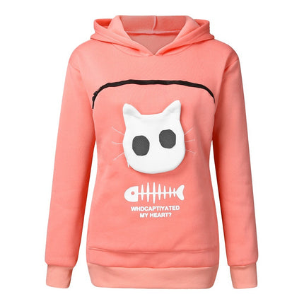 Women’s Hoodie Sweatshirt with Cat Carrier Pocket – Small Dog & Cat Pullover