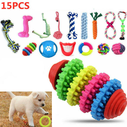 15X Tough Dog Toys Bundle Chew Rope Knot Ball Squeakers Pet Puppy Teething - Petpexi