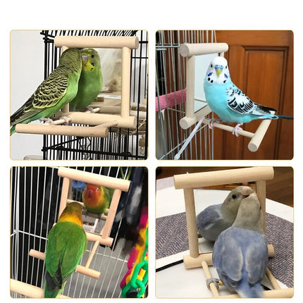 Bird Stand with Mirror – Natural Wood Perch for Parrots | PetPexi