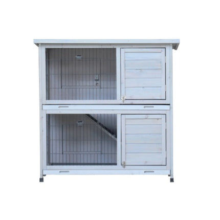 Rabbit Hutch Outdoor, 2-Story Rabbit Cage Indoor with Run, Bunny Cage with Removable No-Leak Trays, Waterproof Roof for Small Animals