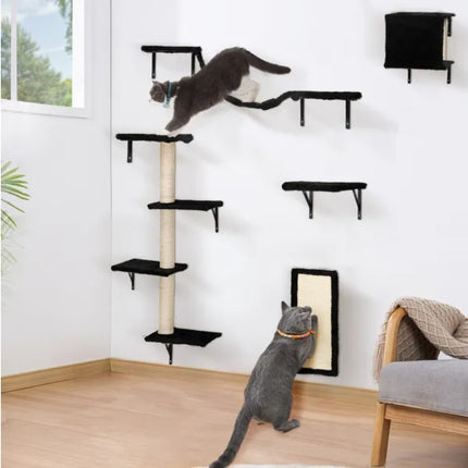 5 Pcs Wall Mounted Cat Climber Set – Floating Shelves, Scratching Posts & Cozy Cat House | Petpexi