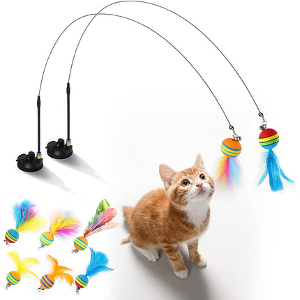 Pet Cat Toy – Feather Bell Rainbow Ball Interactive Wand | Petpexi