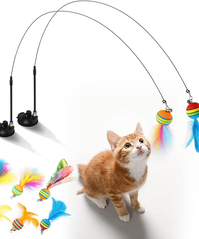 Pet Cat Toy – Feather Bell Rainbow Ball Interactive Wand | Petpexi
