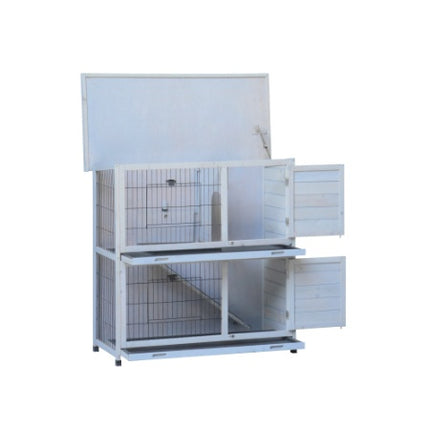Rabbit Hutch Outdoor, 2-Story Rabbit Cage Indoor with Run, Bunny Cage with Removable No-Leak Trays, Waterproof Roof for Small Animals