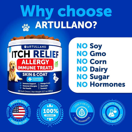 Dog Allergy Relief Chews - Itch Relief & Immune Support, 180 Duck-Flavored Soft Treats
