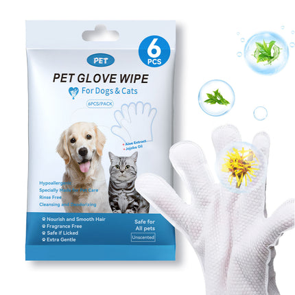 Cleaning Wipes Gloves for Dogs & Cats – Deodorizing & Grooming Bath Wipes, 6PCS Pack | Petpexi