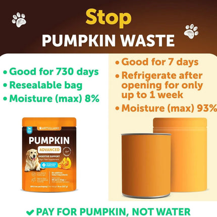 Pumpkin Powder for Dogs – Digestive Support, Constipation Relief, Healthy Skin & Coat – Fiber Supplement for Gut Balance & Firm Stool – 8 Oz – Free U.S. Shipping
