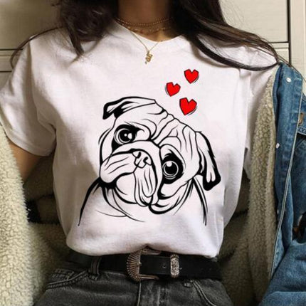 Pet Dog Cartoon Print Round Neck Short Sleeve T-Shirt – Comfortable & Stylish | PetPexi