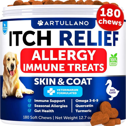 Dog Allergy Relief Chews - Itch Relief & Immune Support, 180 Duck-Flavored Soft Treats