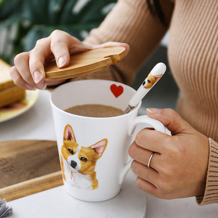 MCorgi Animal Dog Ceramic Mug with Bamboo Lid & Stainless Steel Spoon – 450ml | PetPexi